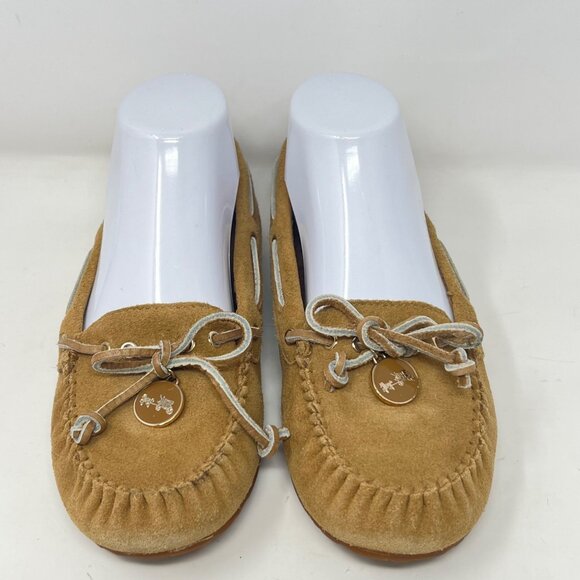 Coach Womens Antonia Leather Moccasin Tan Suede Logo Pendant Size 6.5 - Picture 3 of 14